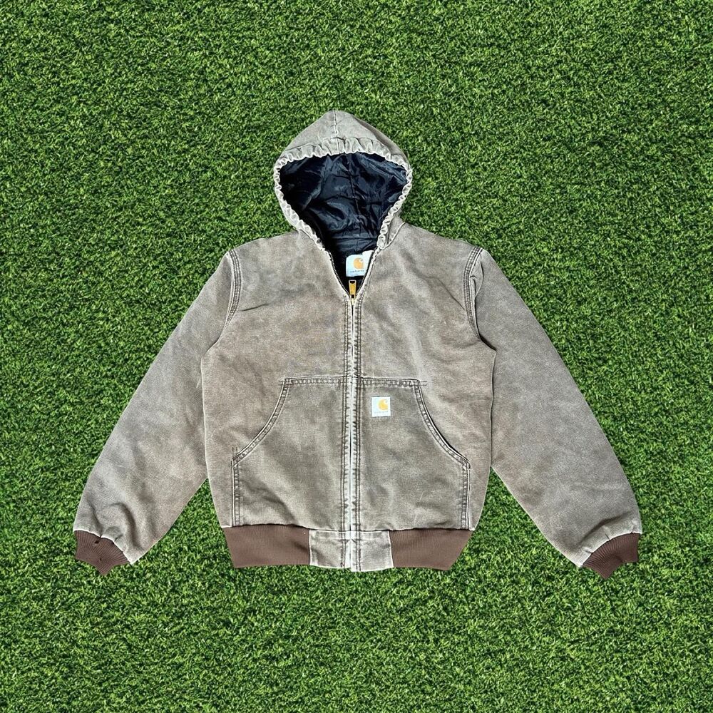 Carhartt VTG 1998 Y06CHT faded brown boxy workwear hoodie jacket made in USA